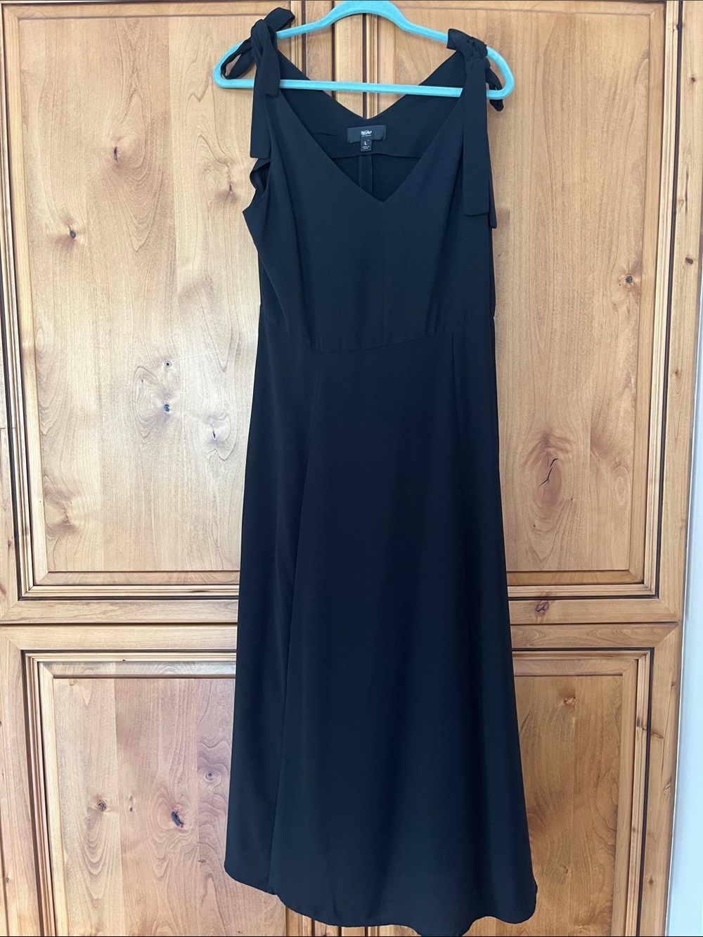 Classic Black Midi Dress with Tie-Shoulder Straps